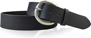 Genuine Leather Belt with Round Silver Buckle 1.6 inches