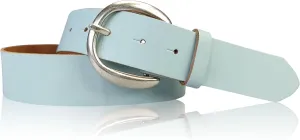 Genuine Leather Belt with Round Silver Buckle 1.6 inches