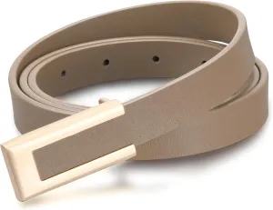 Genuine Leather Belts for Women Skinny Waist Belt for Dresses Jeans Pants with Gold Buckle