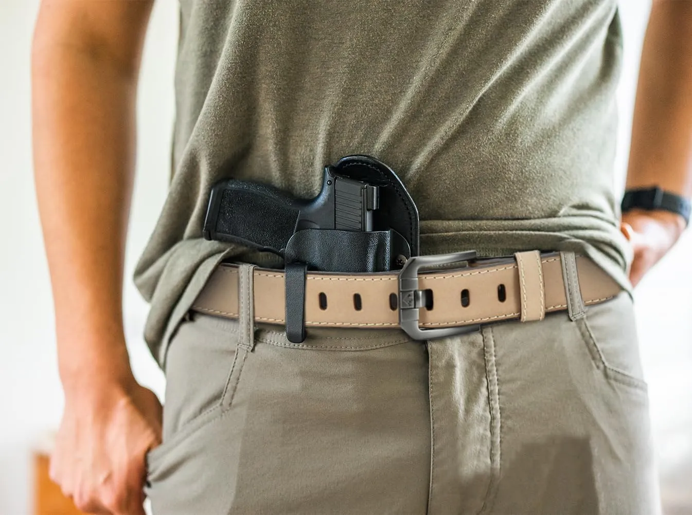 Genuine Leather Gun Belt for Men Concealed Carry - 1.5" Width with 1mm Core Heavy Duty Work Belt for CCW Carry