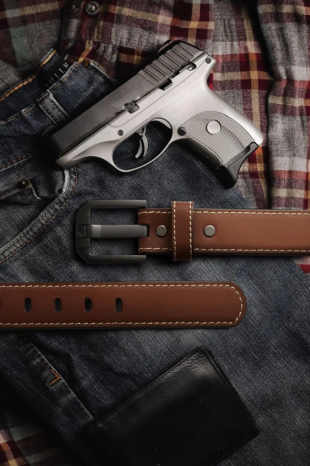 Genuine Leather Gun Belt for Men Concealed Carry - 1.5" Width with 1mm Core Heavy Duty Work Belt for CCW Carry
