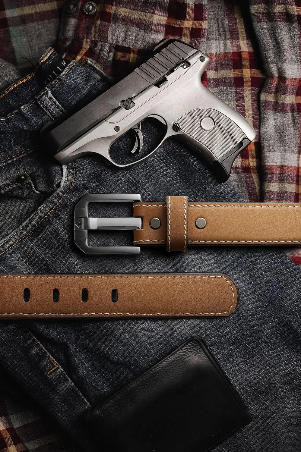 Genuine Leather Gun Belt for Men Concealed Carry - 1.5" Width with 1mm Core Heavy Duty Work Belt for CCW Carry