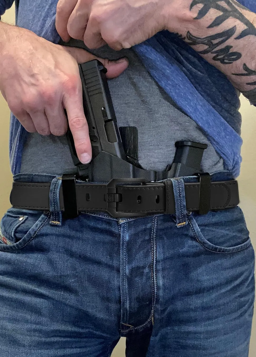 Genuine Leather Gun Belt for Men Concealed Carry - 1.5" Width with 1mm Core Heavy Duty Work Belt for CCW Carry