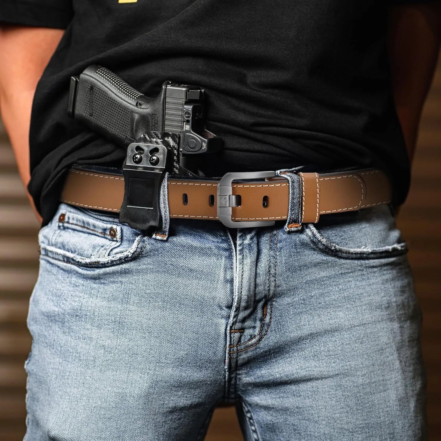 Genuine Leather Gun Belt for Men Concealed Carry - 1.5" Width with 1mm Core Heavy Duty Work Belt for CCW Carry