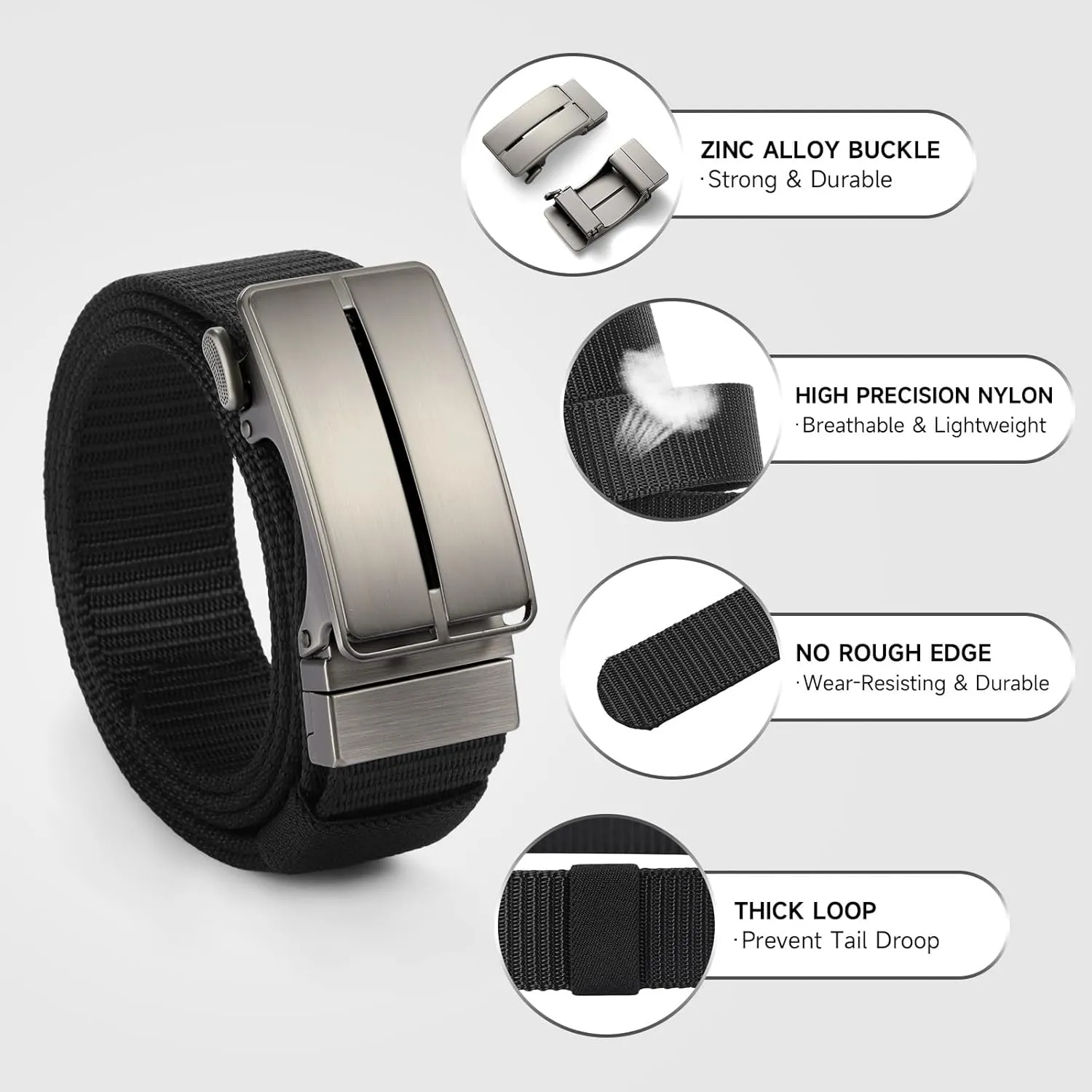 GOIACII Ratchet Tactical Gun Belt for Men Mens Golf Belt 1 3/8" Nylon Web Belt with Automatic Slide Buckle