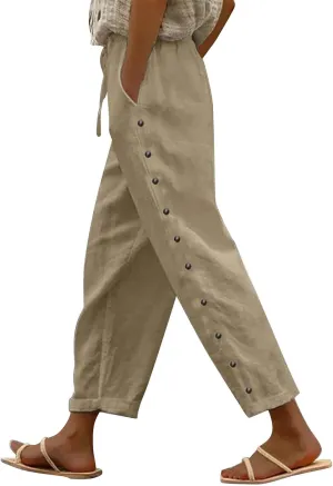 GOKKILRW Womens Linen Beach Capris Lounge Cropped Pant Boho Vacation Palazzo Pants Elastic Waist Lightweight Causal Joggers