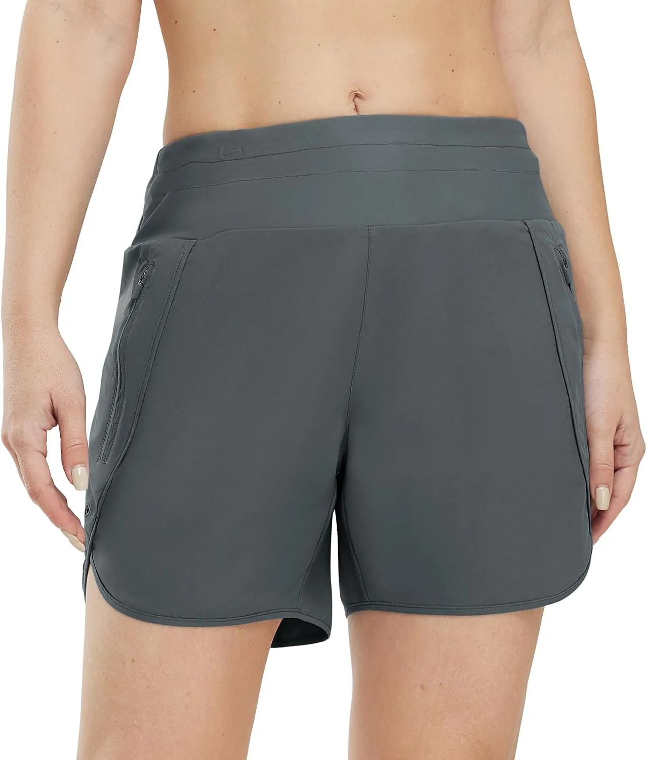 Gopune Women's 5" High Waisted Swim Board Shorts with Zipper Pockets UPF 50  Quick Dry Beach Trunks with Liner