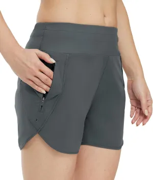 Gopune Women's 5" High Waisted Swim Board Shorts with Zipper Pockets UPF 50  Quick Dry Beach Trunks with Liner