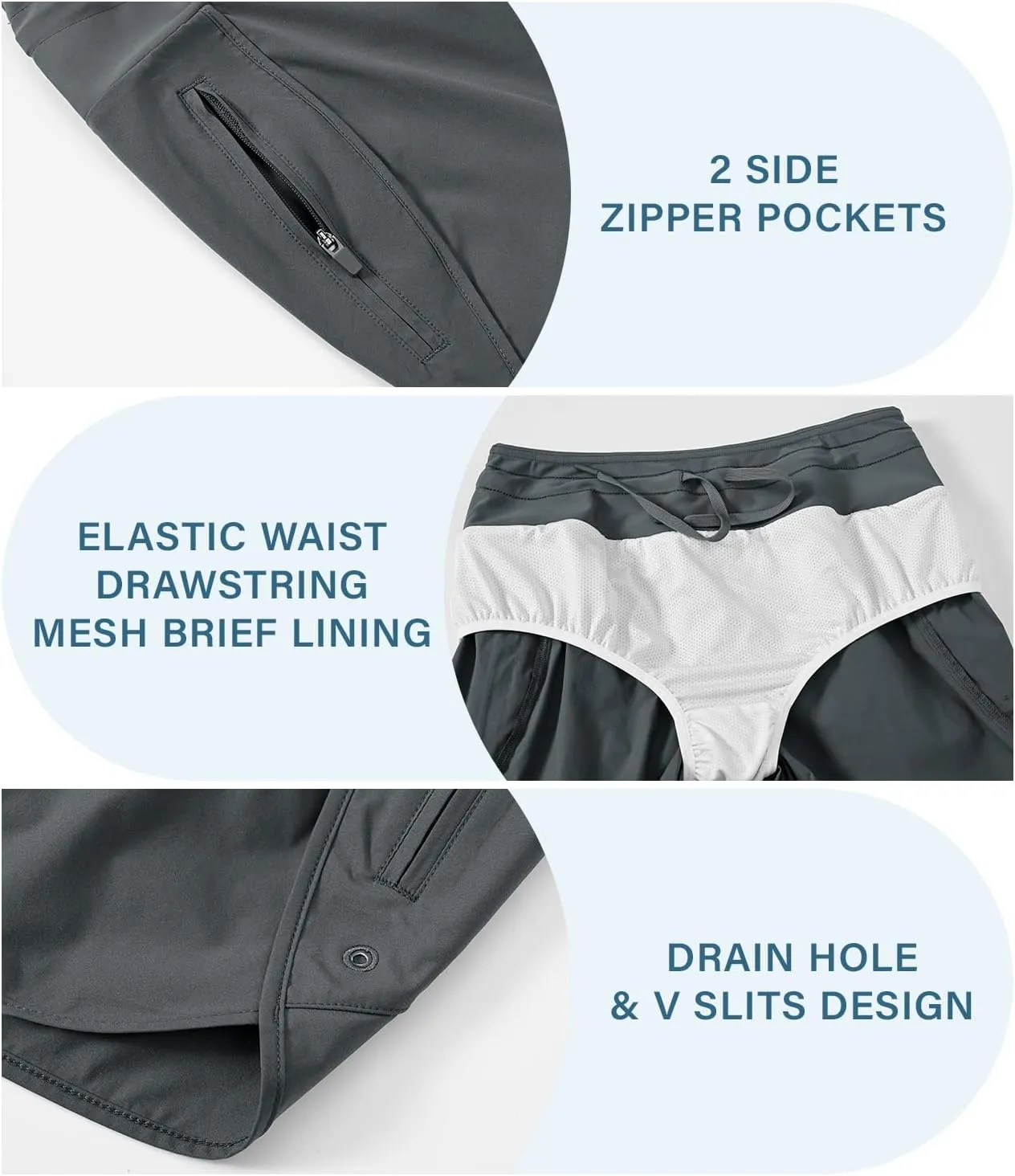 Gopune Women's 5" High Waisted Swim Board Shorts with Zipper Pockets UPF 50  Quick Dry Beach Trunks with Liner