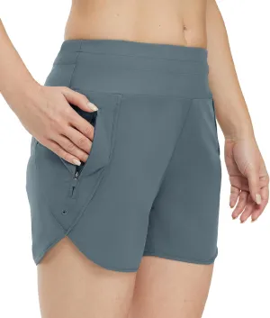 Gopune Women's 5" High Waisted Swim Board Shorts with Zipper Pockets UPF 50  Quick Dry Beach Trunks with Liner