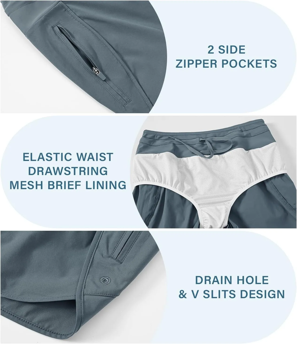 Gopune Women's 5" High Waisted Swim Board Shorts with Zipper Pockets UPF 50  Quick Dry Beach Trunks with Liner