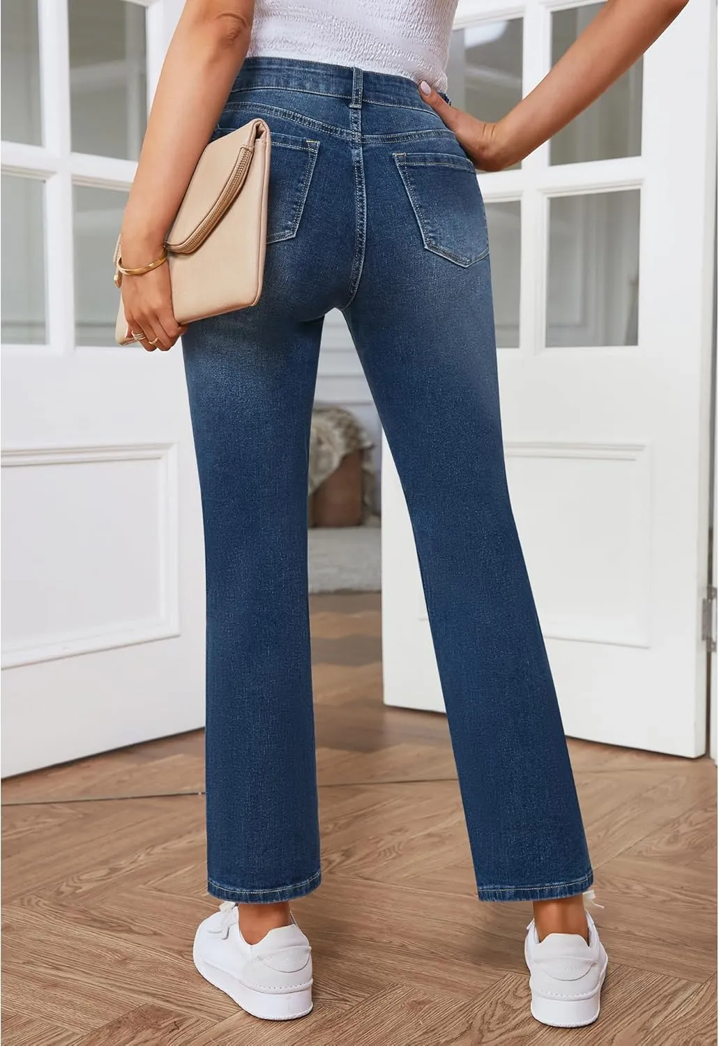 GRAPENT Jeans for Women High Waisted Distressed Straight Leg Ripped Jeans Stretchy Denim Pants Western Outfit 90s
