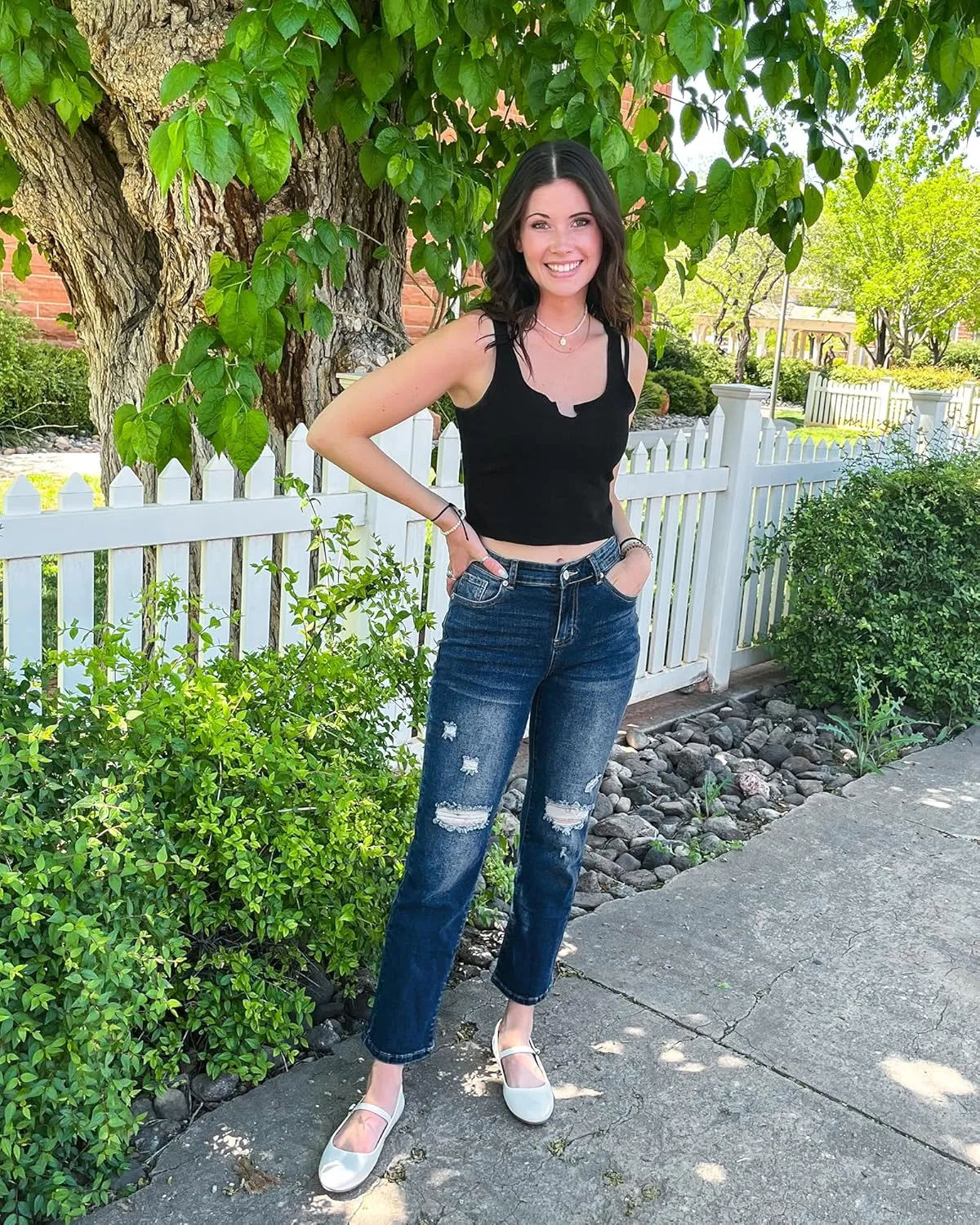 GRAPENT Jeans for Women High Waisted Distressed Straight Leg Ripped Jeans Stretchy Denim Pants Western Outfit 90s