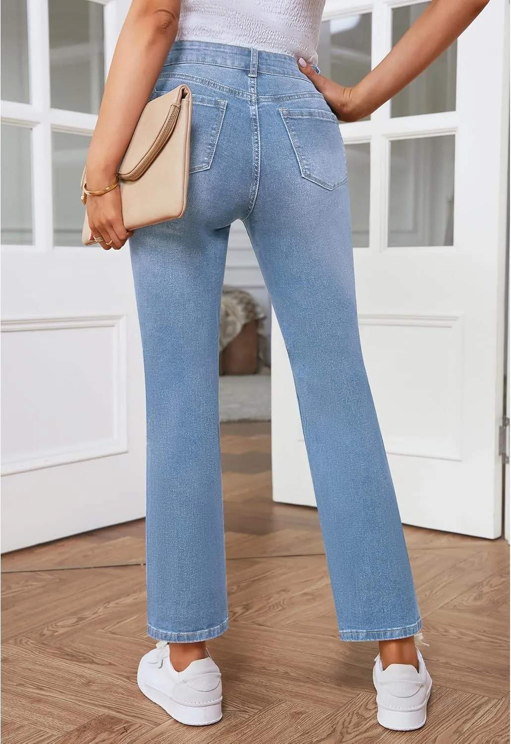 GRAPENT Jeans for Women High Waisted Distressed Straight Leg Ripped Jeans Stretchy Denim Pants Western Outfit 90s