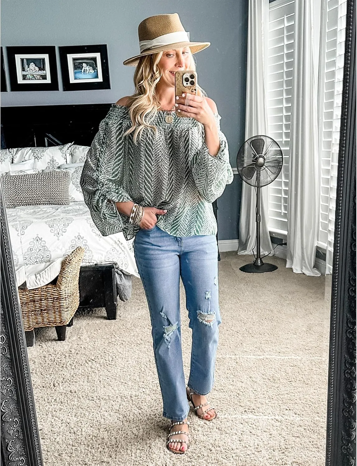 GRAPENT Jeans for Women High Waisted Distressed Straight Leg Ripped Jeans Stretchy Denim Pants Western Outfit 90s