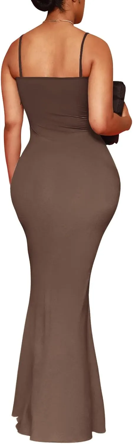 Hafailia Women's Casual Soft Lounge Long Slip Dress Sexy Sleeveless Bodycon Maxi Dresses Evening Formal Cocktail