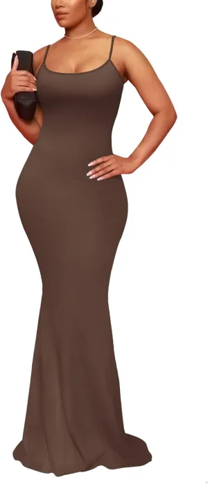 Hafailia Women's Casual Soft Lounge Long Slip Dress Sexy Sleeveless Bodycon Maxi Dresses Evening Formal Cocktail