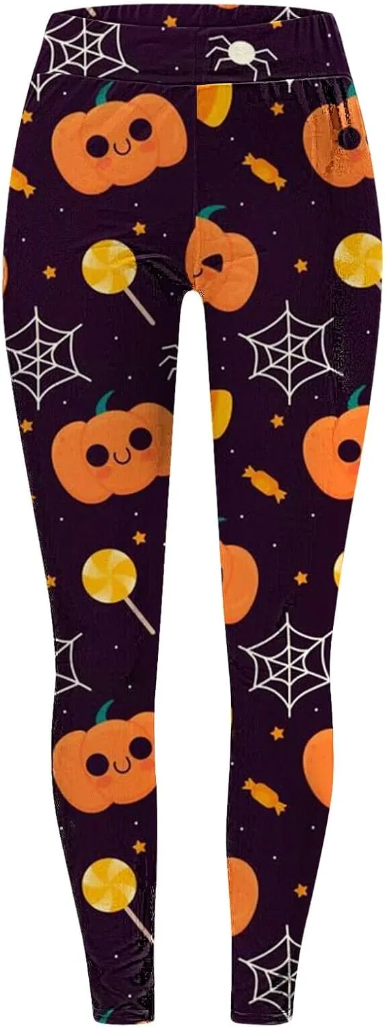 Halloween Graphic Skinny Leggings Women Soft Halloween Print Collection High Halloween Yoga Fitness Running Plus