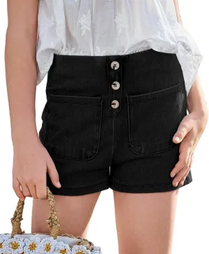 Haloumoning Girls Jean Shorts Kids Cute High Waist Shorts Button Summer Demin Shorts with Pockets 5-14 Years