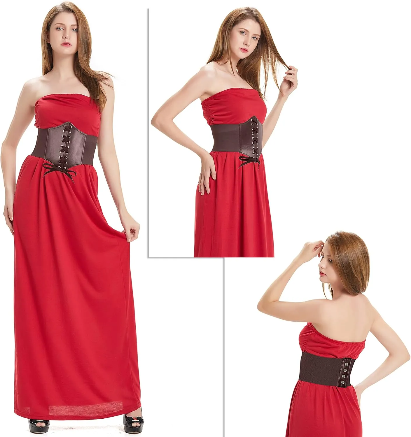 HANERDUN Lace-up Waspie Corset Belts for Women Elastic Waist Belt Tied Retro Wide Belt