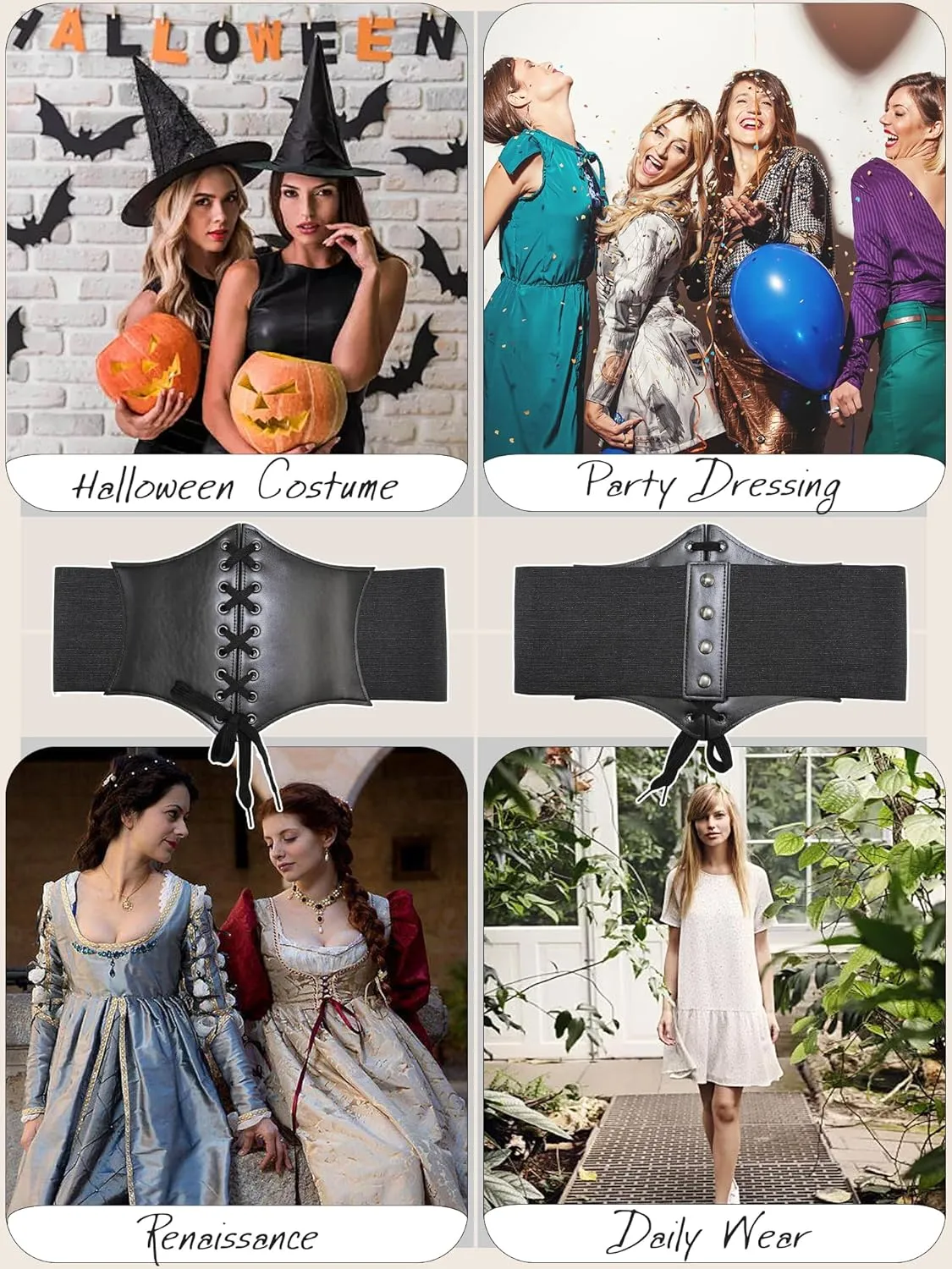 HANERDUN Lace-up Waspie Corset Belts for Women Elastic Waist Belt Tied Retro Wide Belt