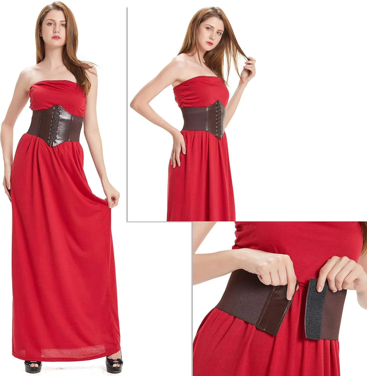HANERDUN Lace-up Waspie Corset Belts for Women Elastic Waist Belt Tied Retro Wide Belt