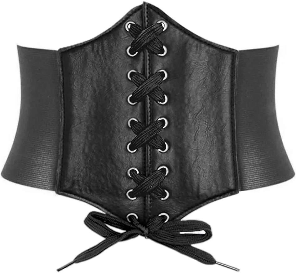 HANERDUN Lace-up Waspie Corset Belts for Women Elastic Waist Belt Tied Retro Wide Belt