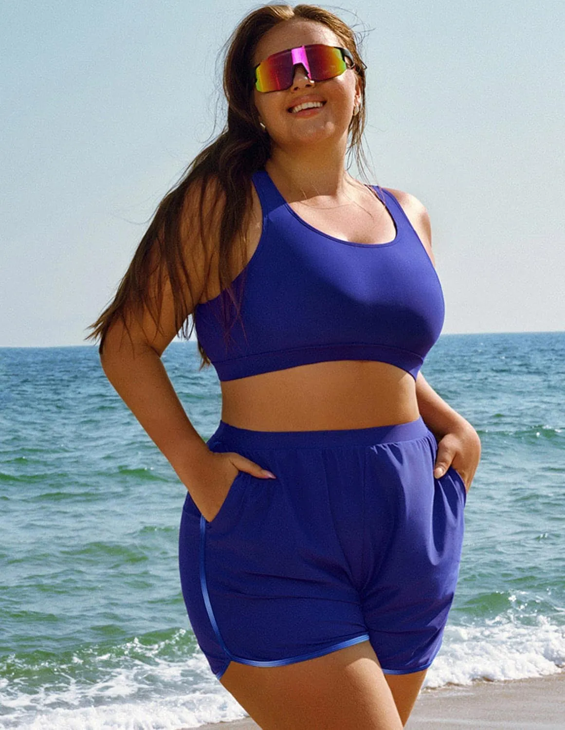 Hanna Nikole Women 3 Piece Rash Guard Long Sleeve Swimsuit Plus Size Modest Zipper UV Sun Protection Swim Shirt Shorts