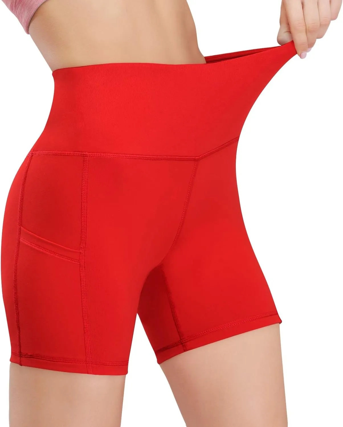 HISKYWIN 5"/8" Inseam High Waist Women Yoga Shorts Compression Exercise Workout Running Shorts Pockets