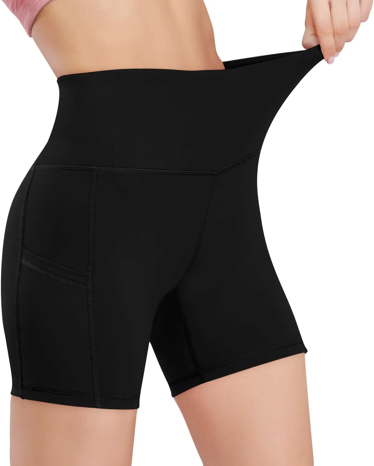 HISKYWIN 5"/8" Inseam High Waist Women Yoga Shorts Compression Exercise Workout Running Shorts Pockets