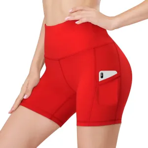 HISKYWIN 5"/8" Inseam High Waist Women Yoga Shorts Compression Exercise Workout Running Shorts Pockets