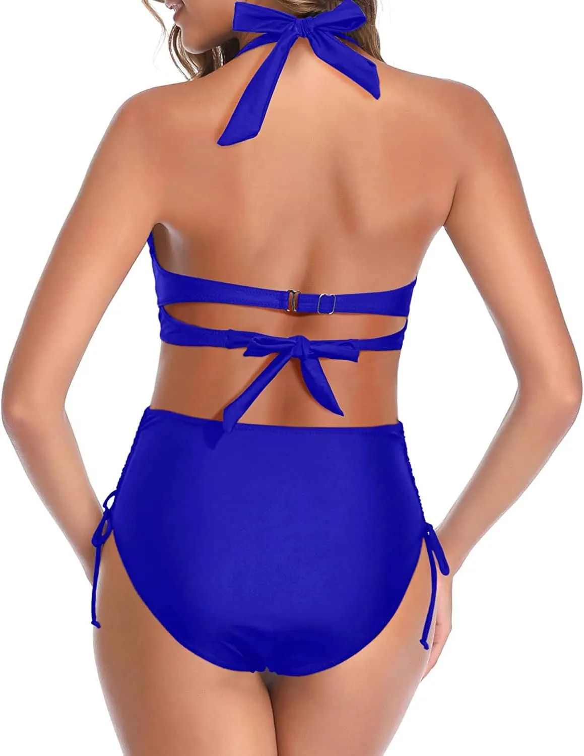 Holipick Women Two Piece Retro Swimsuit Halter Tummy Control High Waisted Bikini with Bottom