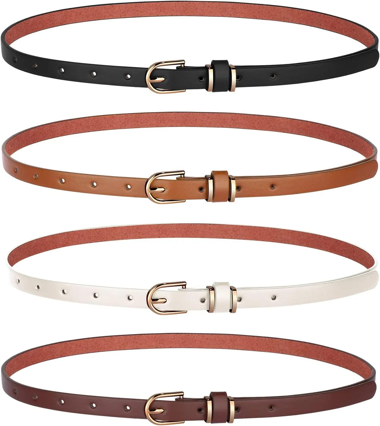 JASGOOD 4 Pack Women Skinny Leather Belt Thin Waist Belt with Gold Buckle for Jeans Pants Dress