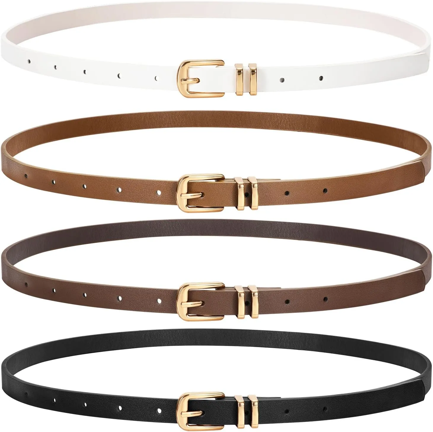 JASGOOD 4 Pack Women Skinny Leather Belt Thin Waist Belt with Gold Buckle for Jeans Pants Dress