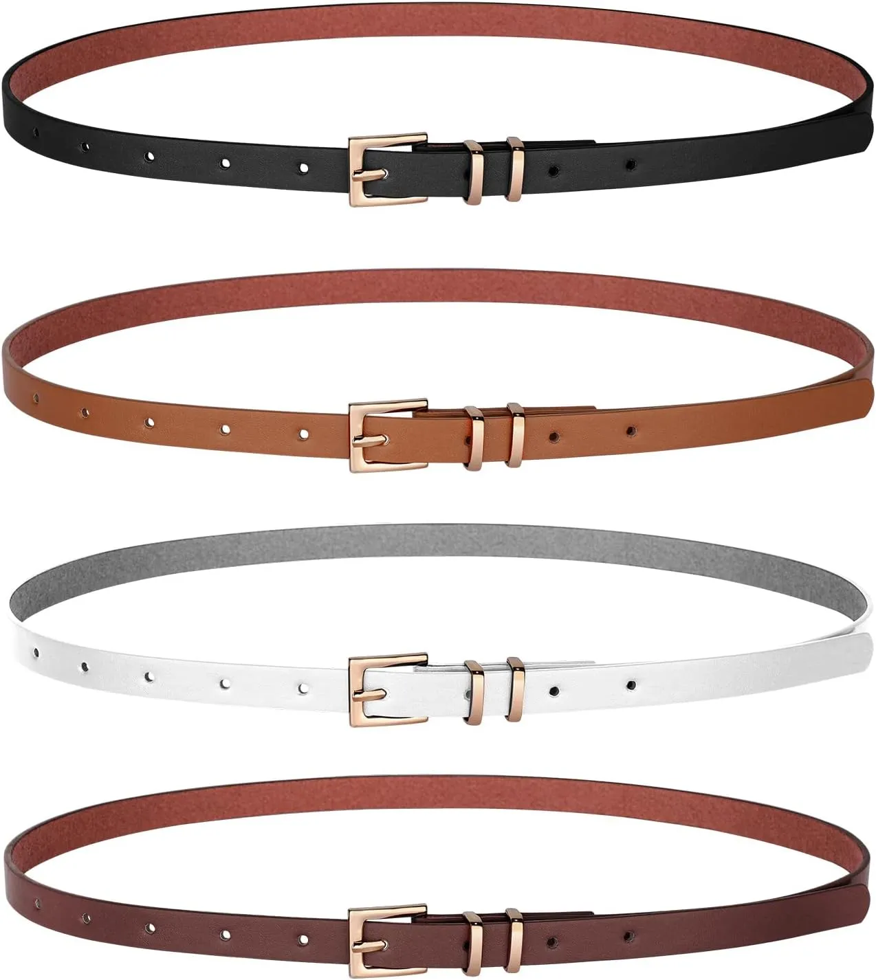 JASGOOD 4 Pack Women Skinny Leather Belt Thin Waist Belt with Gold Buckle for Jeans Pants Dress