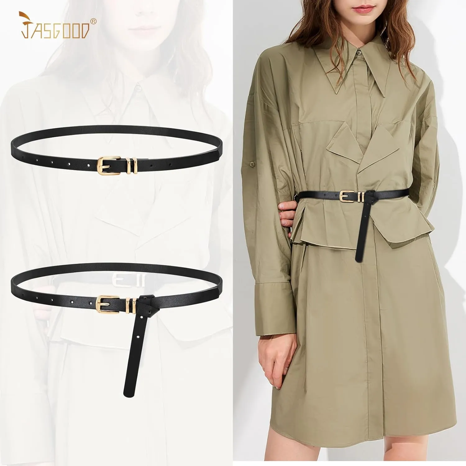 JASGOOD 4 Pack Women Skinny Leather Belt Thin Waist Belt with Gold Buckle for Jeans Pants Dress