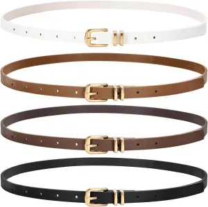 JASGOOD 4 Pack Women Skinny Leather Belt Thin Waist Belt with Gold Buckle for Jeans Pants Dress