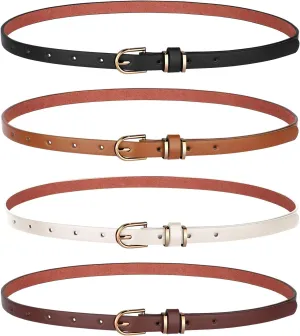 JASGOOD 4 Pack Women Skinny Leather Belt Thin Waist Belt with Gold Buckle for Jeans Pants Dress