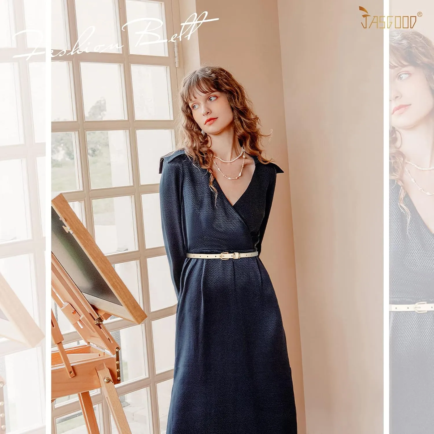 JASGOOD 4 Pack Women Skinny Leather Belt Thin Waist Belt with Gold Buckle for Jeans Pants Dress