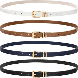 JASGOOD 4 Pack Women Skinny Leather Belt Thin Waist Belt with Gold Buckle for Jeans Pants Dress
