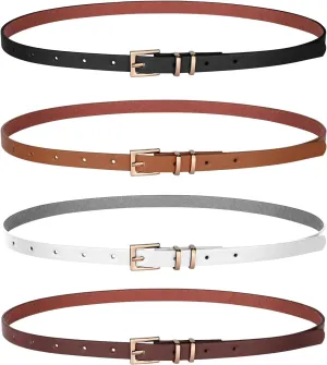 JASGOOD 4 Pack Women Skinny Leather Belt Thin Waist Belt with Gold Buckle for Jeans Pants Dress