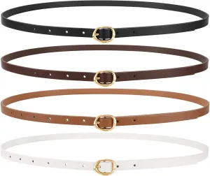 JASGOOD 4 Pack Women Skinny Leather Belts Slim Thin Belt for Dresses Jeans Pants Ladies Small Waist Belt