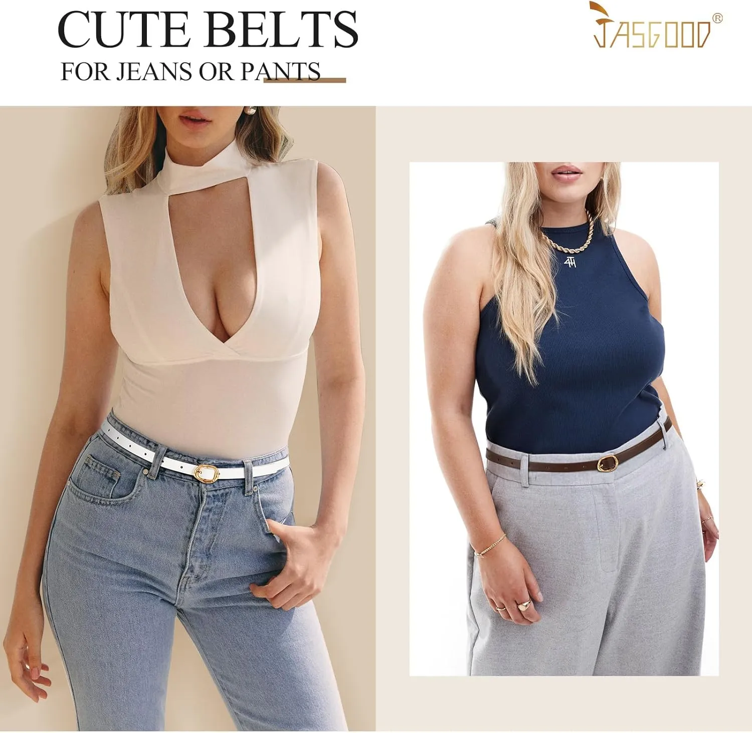 JASGOOD 4 Pack Women Skinny Leather Belts Slim Thin Belt for Dresses Jeans Pants Ladies Small Waist Belt