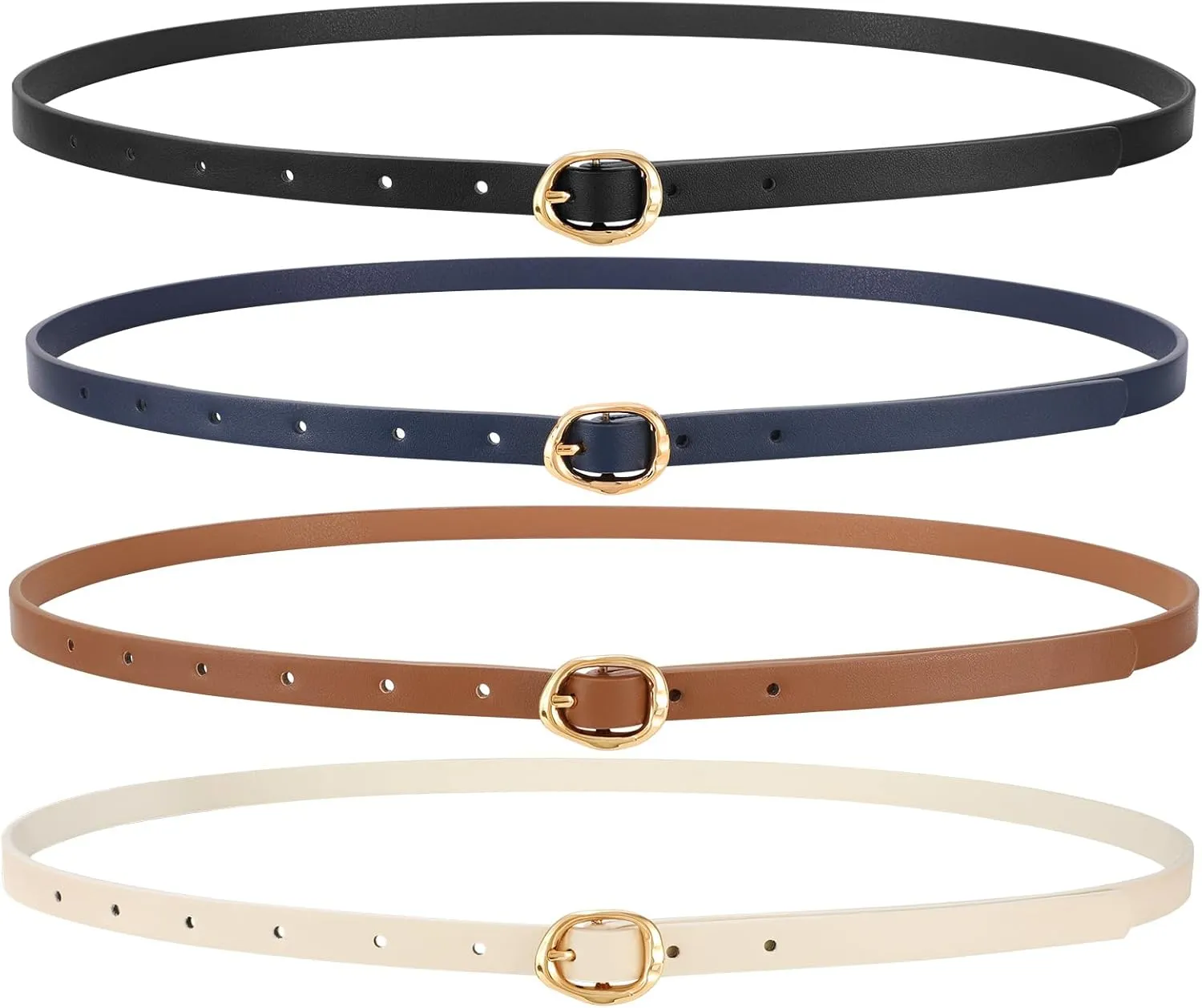 JASGOOD 4 Pack Women Skinny Leather Belts Slim Thin Belt for Dresses Jeans Pants Ladies Small Waist Belt
