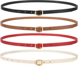 JASGOOD 4 Pack Women Skinny Leather Belts Slim Thin Belt for Dresses Jeans Pants Ladies Small Waist Belt