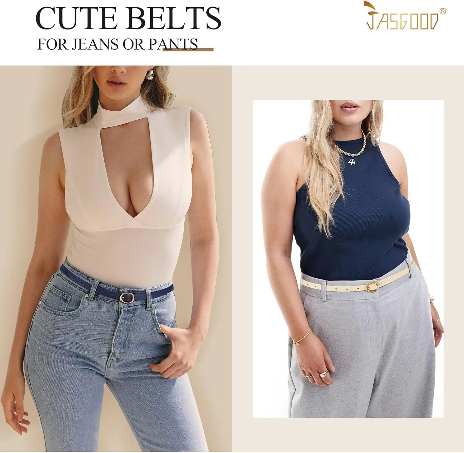 JASGOOD 4 Pack Women Skinny Leather Belts Slim Thin Belt for Dresses Jeans Pants Ladies Small Waist Belt