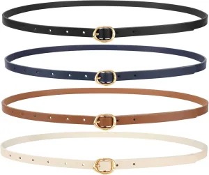 JASGOOD 4 Pack Women Skinny Leather Belts Slim Thin Belt for Dresses Jeans Pants Ladies Small Waist Belt