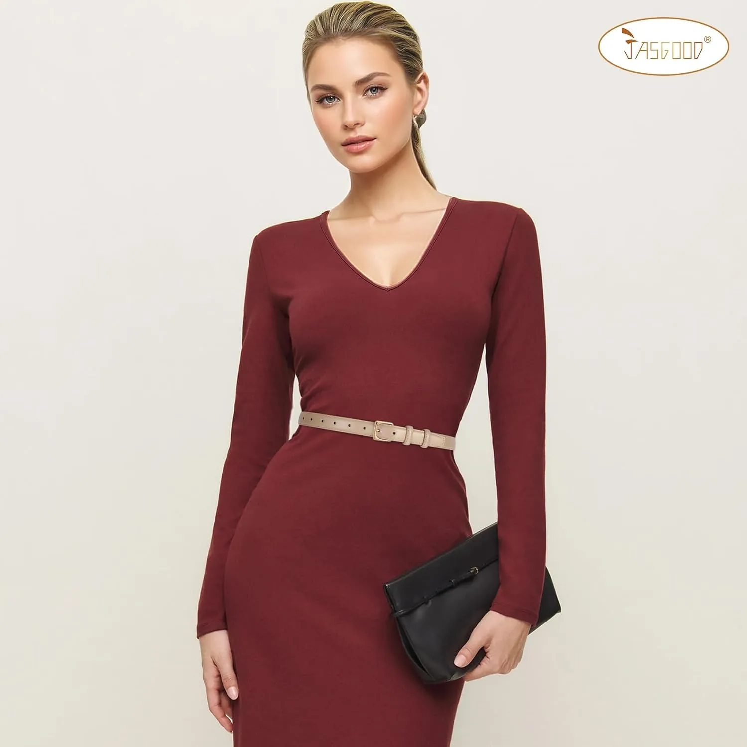 JASGOOD Women Leather Belt for Pants Jeans Casual Fashion Ladies Skinny Leather Waist Belt for Dress with Gold Buckle
