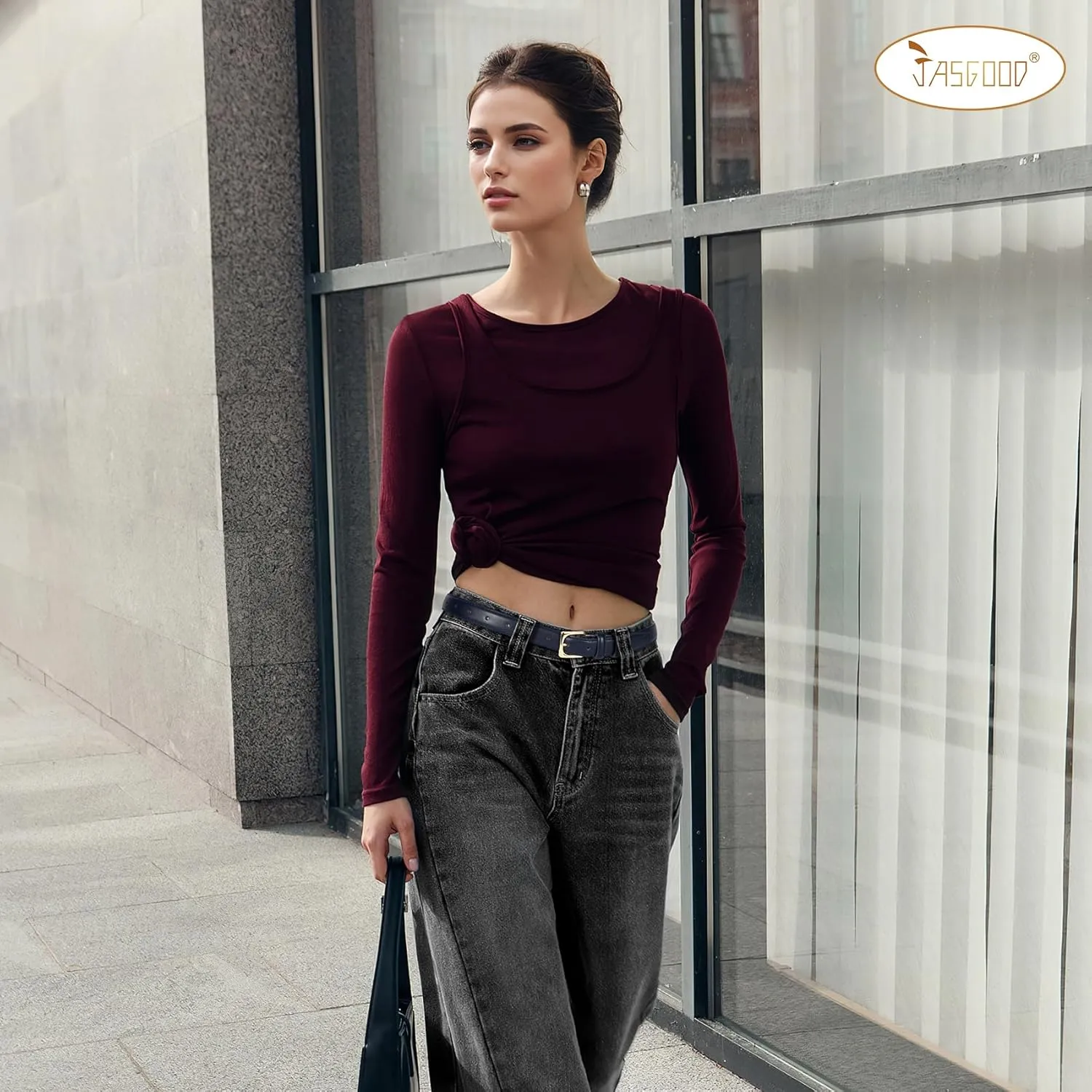 JASGOOD Women Leather Belt for Pants Jeans Casual Fashion Ladies Skinny Leather Waist Belt for Dress with Gold Buckle