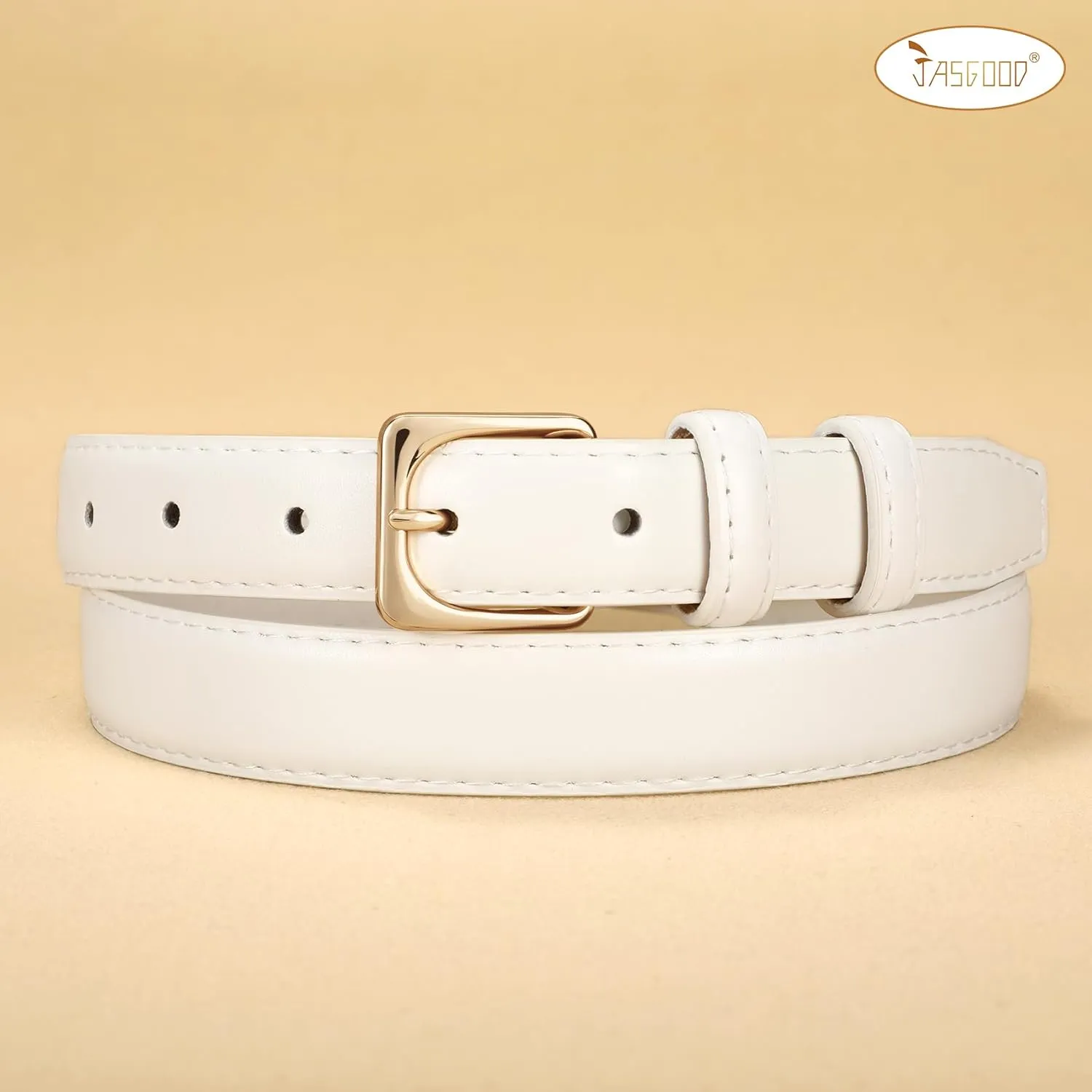 JASGOOD Women Leather Belt for Pants Jeans Casual Fashion Ladies Skinny Leather Waist Belt for Dress with Gold Buckle